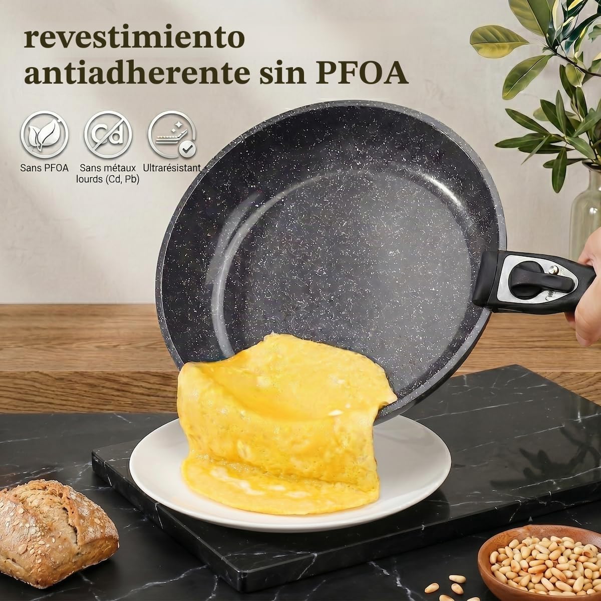 Herzberg - Juego de Batería de Cocina Inducción 17 Piezas - Aluminio Forjado con Revestimiento de Mármol - Mango Extraíble - Antiadherente - Apto para Todos los Fuegos - Guante Incluido - Cobre
