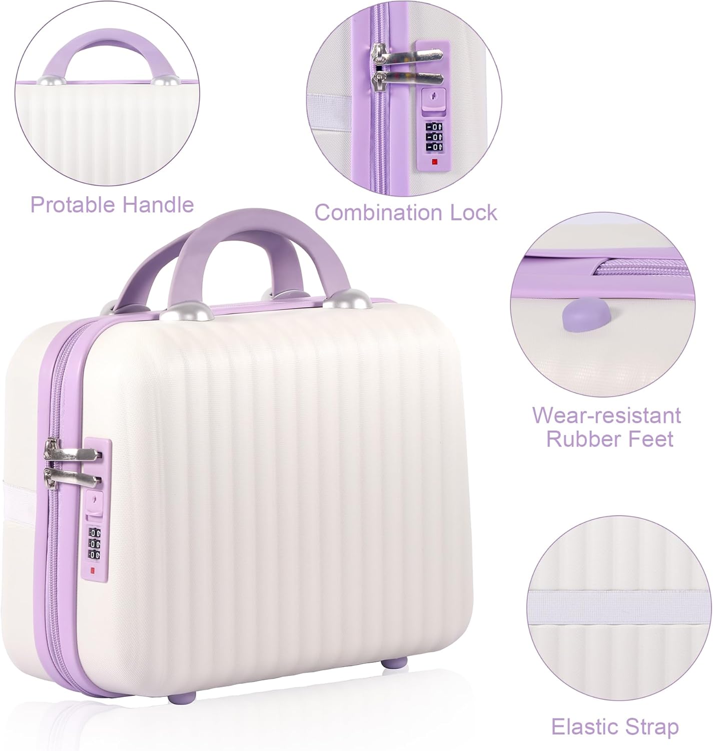 14 Inch Makeup Train Case Portable Hard Shell ABS Cosmetic Travel Case with Security Lock Large Toiletry Organizer Box with Elastic Strap for Suitcase Handle Travel Essentials Gift for Women