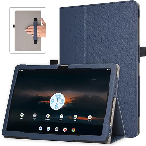 RSAquar Funda para T-Mobile Revvl Tab 5G 2023 lanzada, funda de poliuretano premium con encendido automático, correa de mano y soporte plegable,