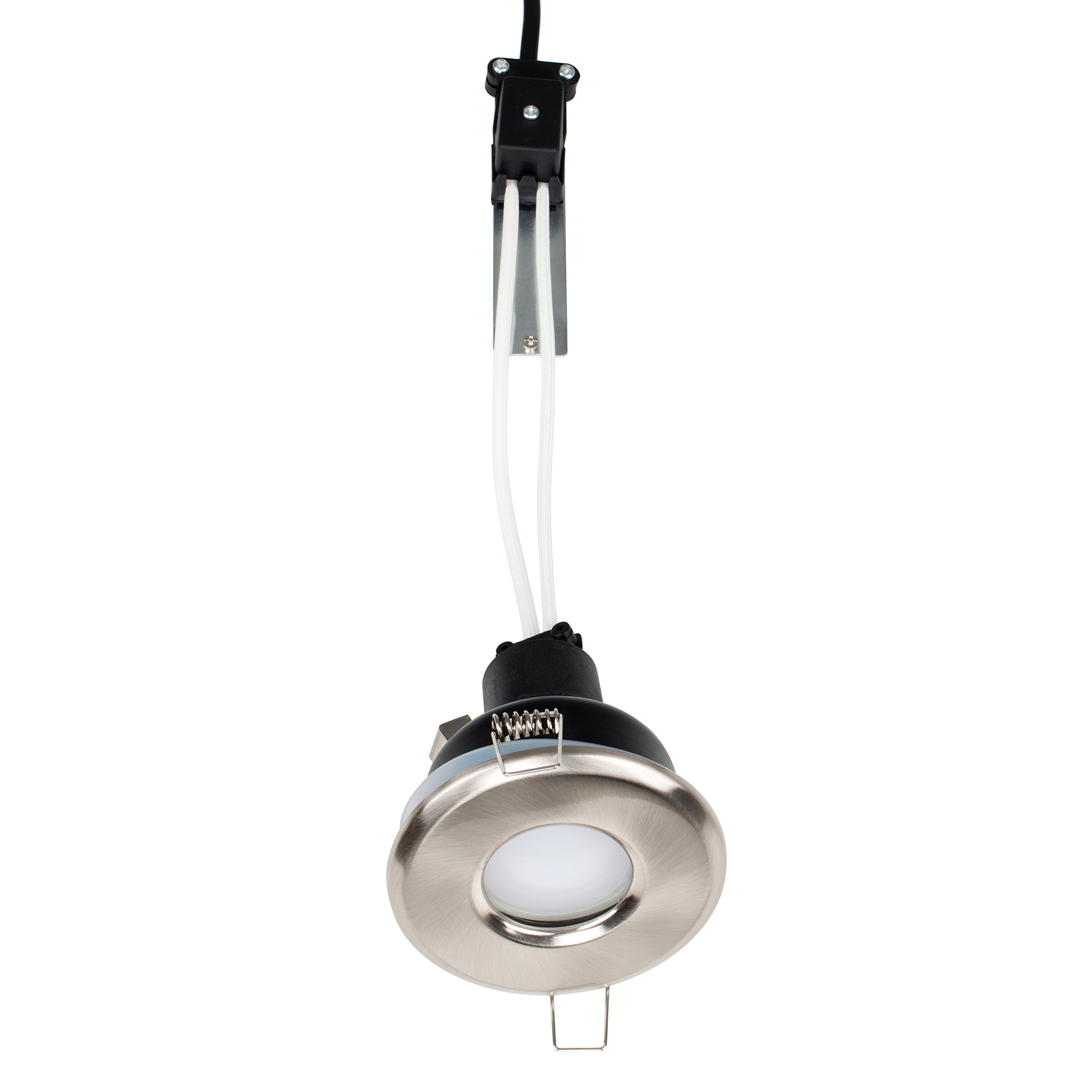 MiniSun | Shower/Soffit Brushed Chrome GU10 Recessed Ceiling Downlight | Bath Recessed Lighting, Home Décor & Improvement Essential | Mains Wired