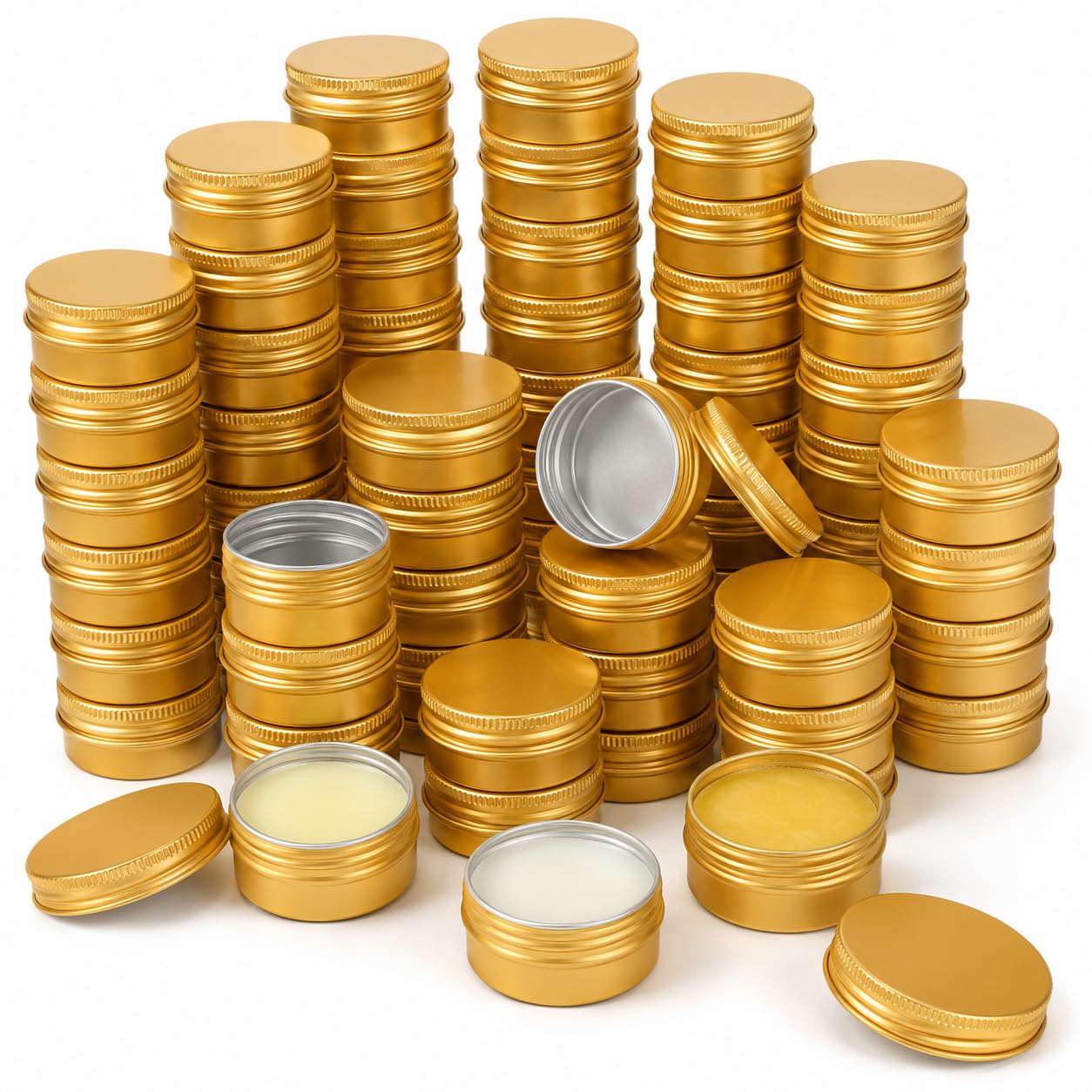 Boîtes rondes en métal de 28,3 g dorées avec couvercles pour bougies et cosmétiques (lot de 60)