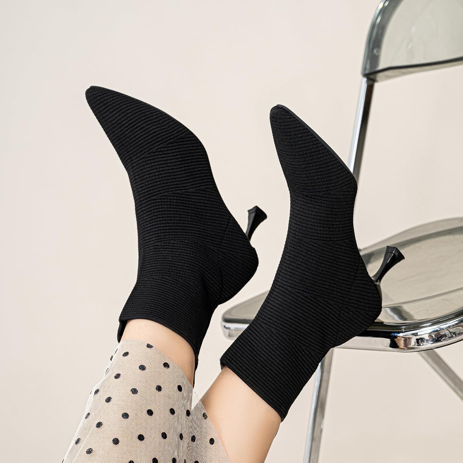 Women's Ankle Boots Comfortable Pointed Toe Breathable Sock Knit Low Heel Fall Work Office Booties - Image 7