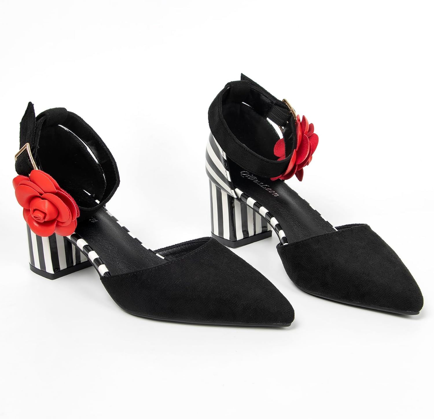 Floral Ankle Strap Heels for Women Zebra Striped Low Heel Pumps image 4