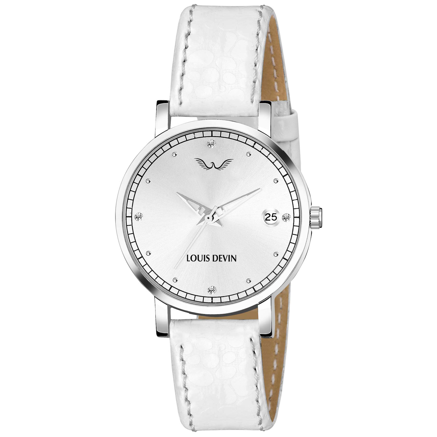 LOUIS DEVIN Ld-L130-Wht White Leather Strap Analogue Wrist Watch For Women, Silver Dial, White Band (B083KGZ1DB) Amazon Price History, Amazon Price Tracker