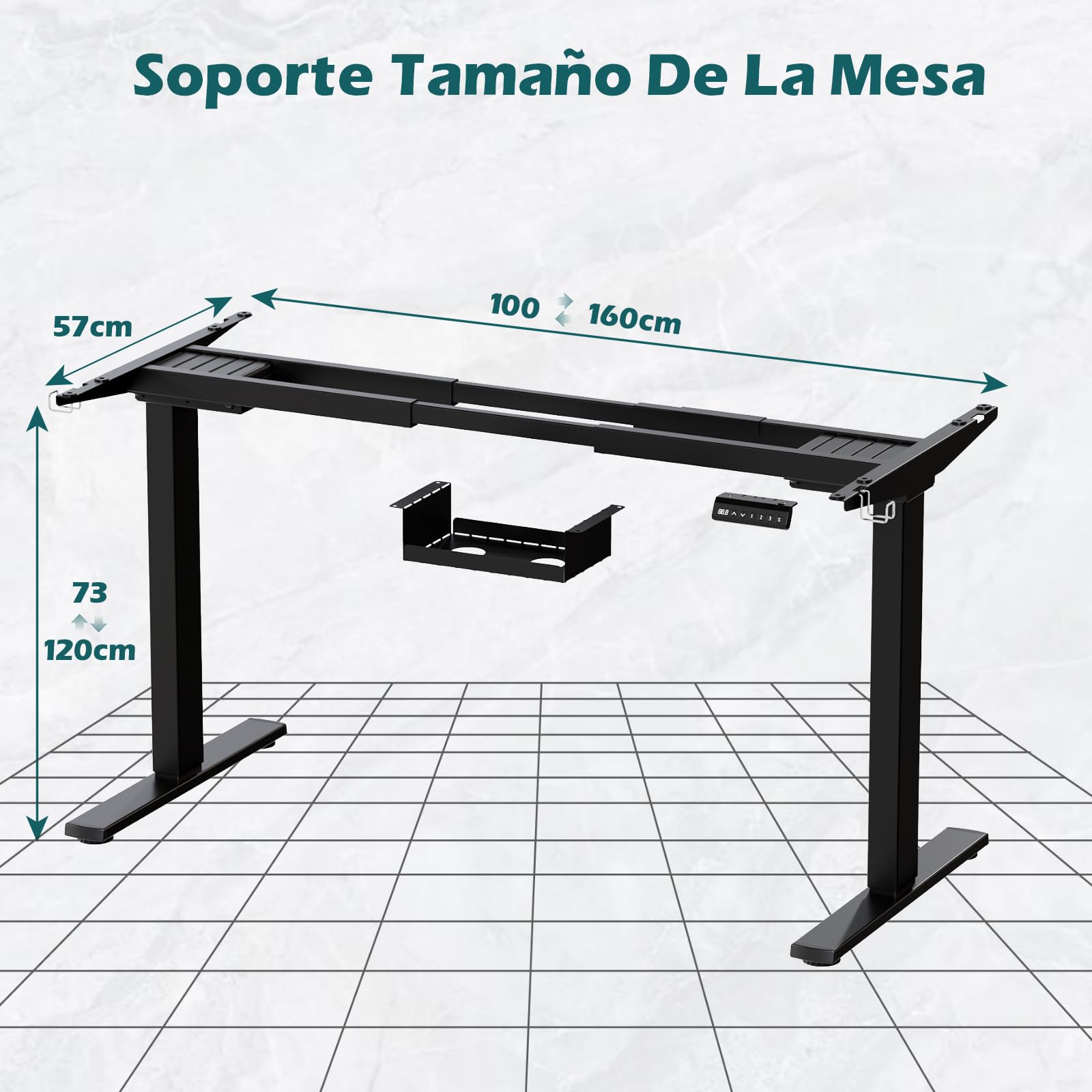 Devoko Estructura de Escritorio Regulable en Altura 73-120cm con 2 Motores Potentes Marco de Escritorio de pie con 3 Botones de Memoria y Ruedas, Ganchos, Caja de Gestión de Cables Negro | Doble motor silencioso, altura ajustable, ruedas móviles + ganchos
