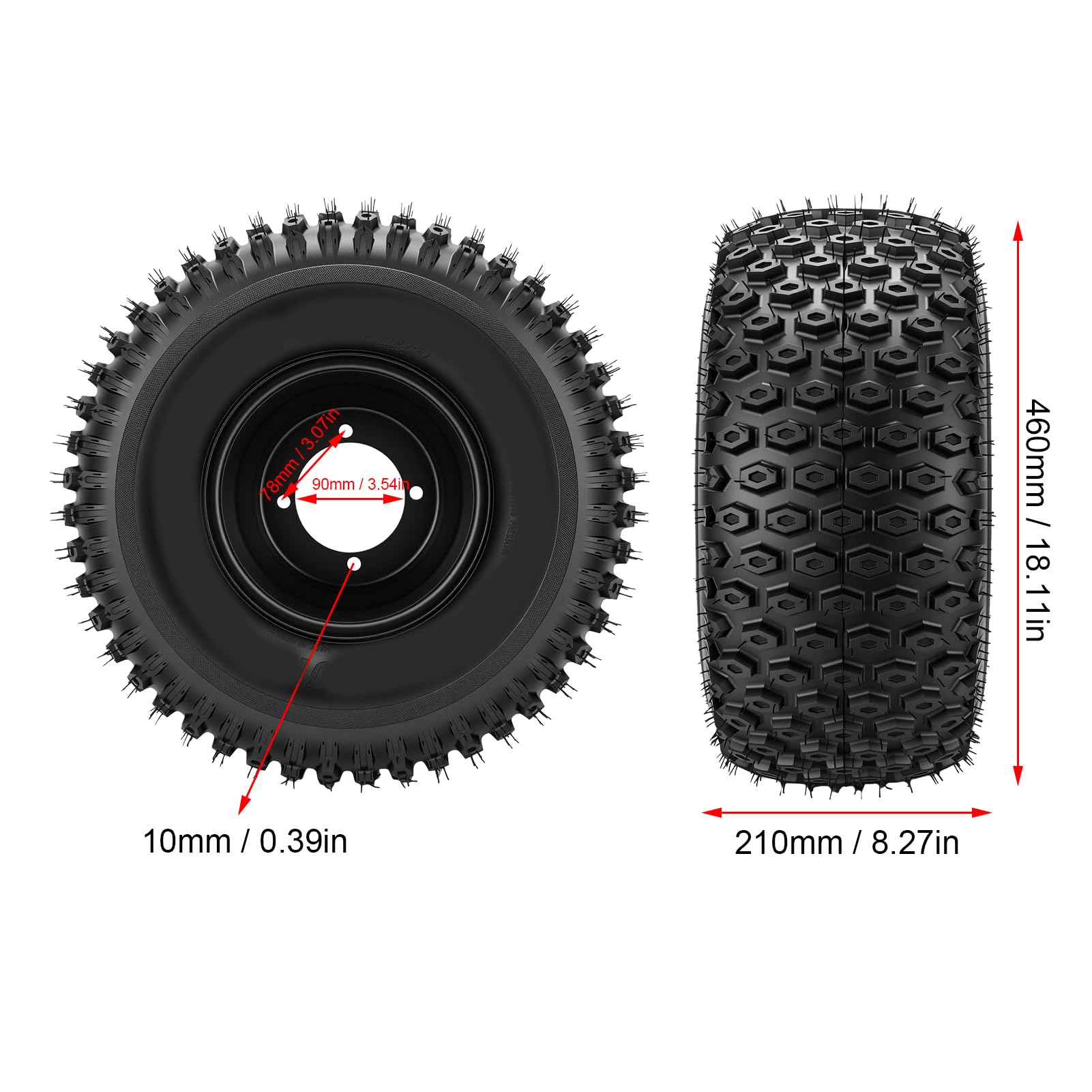 KIMISS Neumático para Cortacésped 18x9.50-8, Neumático sin Cámara Resistente con Llanta de Metal de Goma, Rueda de 8 Pulgadas con 4 Orificios, Ajuste Trasero Delantero para Tractor de