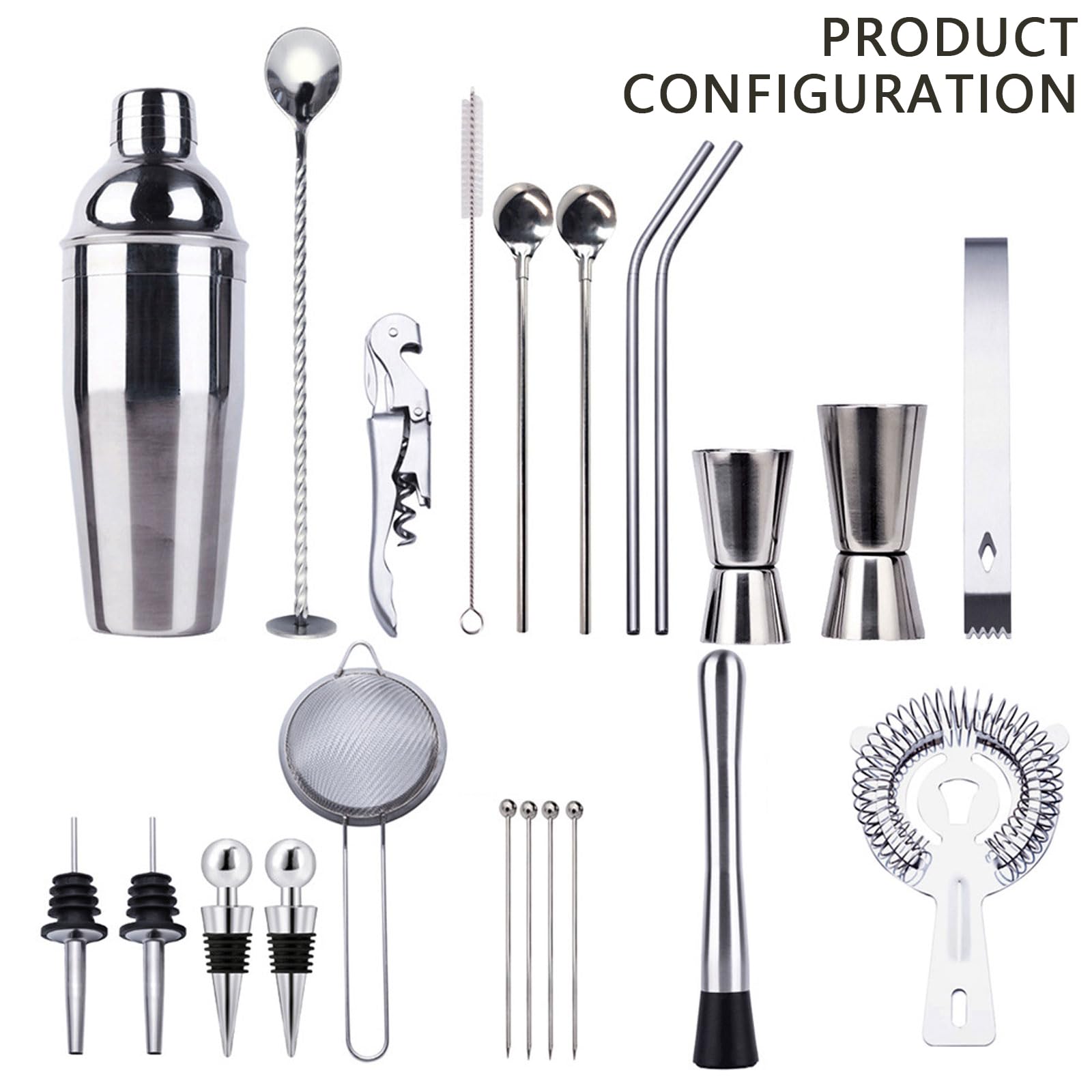Coctelera para Cócteles Kit 23 piezas Coctelera de Acero Inoxidable Con Soporte Profesional Barman Herramientas con Mortero de Cóctel accesorios de bar para Mezclar Bebidas,Barra,hogar,Fiestas