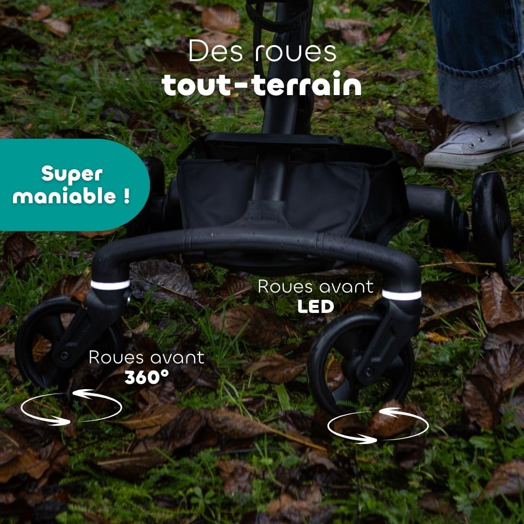 Poussette BÉABA x Micro Mobility Baby Cruiser, Dès la Naissance, Assise Rotative 360°, 7 Positions 3 Inclinaisons Pliage Une Main, Chaise Haute, Roues LED, Harnais 5 Points, Canopy XXL UPF 50+, Pralin