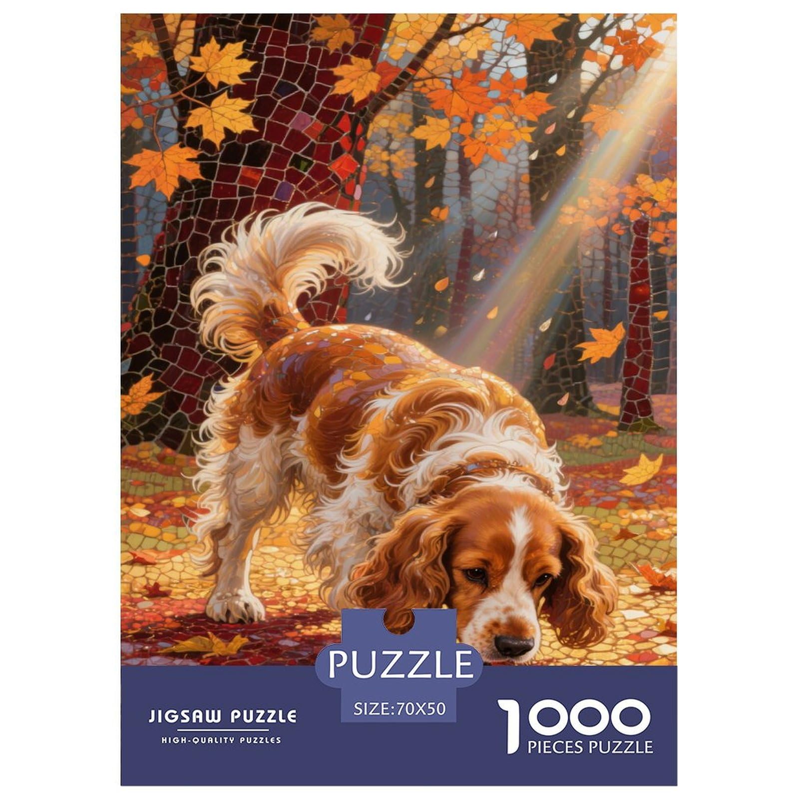 Puzzle English Cocker Spaniel 1000 Pieces Challenge Toy for Adults,Autumn Scenery Impossible Jigsaw Puzzles 1000 Piece Educational Games Home Decoration 70x50cm/1000pcs — image 1