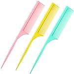 Leinuosen 3 Pack Rat Tail Combs Fine Tooth Parting Tip for Women Carbon Fiber Heat Resistant Anti Static Teasing for Back Combing Root Teasing Adding Volume Evening Styling(Pink, Yellow, Green)