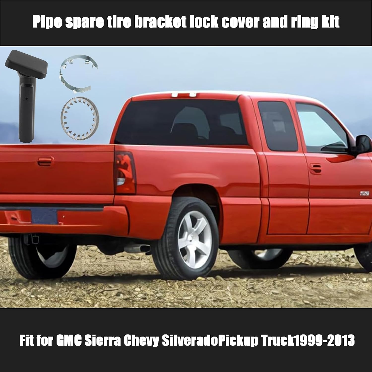 Spare Tire Carrier Lock Cylinder Cover Tube and Rings Kit Fit for Chevy Silverado 1500 2500 3500, GMC Sierra 1500 2500 3500 1999-2013 15182986, 15040331, 15769308