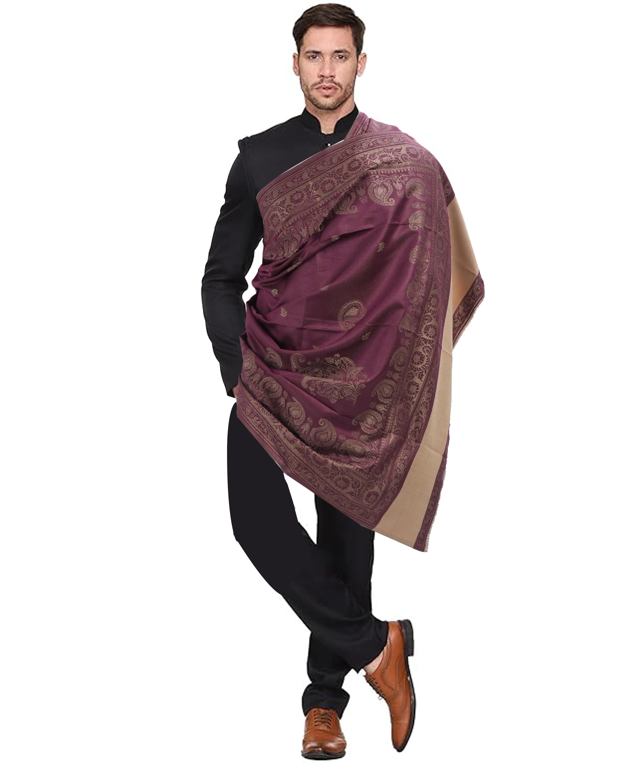 ramnaya Men's Kashmiri Winter Shawl, Soft Warm Wool Blend, Designer Ethnic Pattern, 80x40 Inches, for Wedding & Casual Wear-picture-50