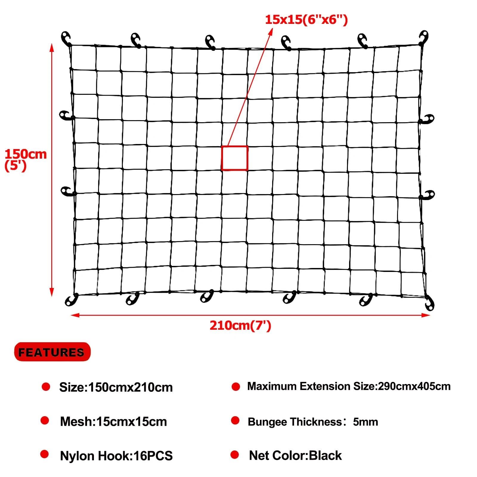 Reti per auto Rete Di Carico In Lattice Ad Alta Resistenza Per Cassone Di Pick-up Per Ford Per Dodge Per Ram Per Chevy Per Silverado 1500 2500HD Rete Bagagliaio Auto(150x210cm)