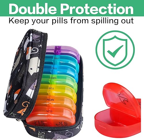Miniatura 5 de Serfeymi Pastillero semanal de viaje 2 veces al día AM PM pastillero arcoíris mejorado 7 días con cremallera portátil de lona pastillero,