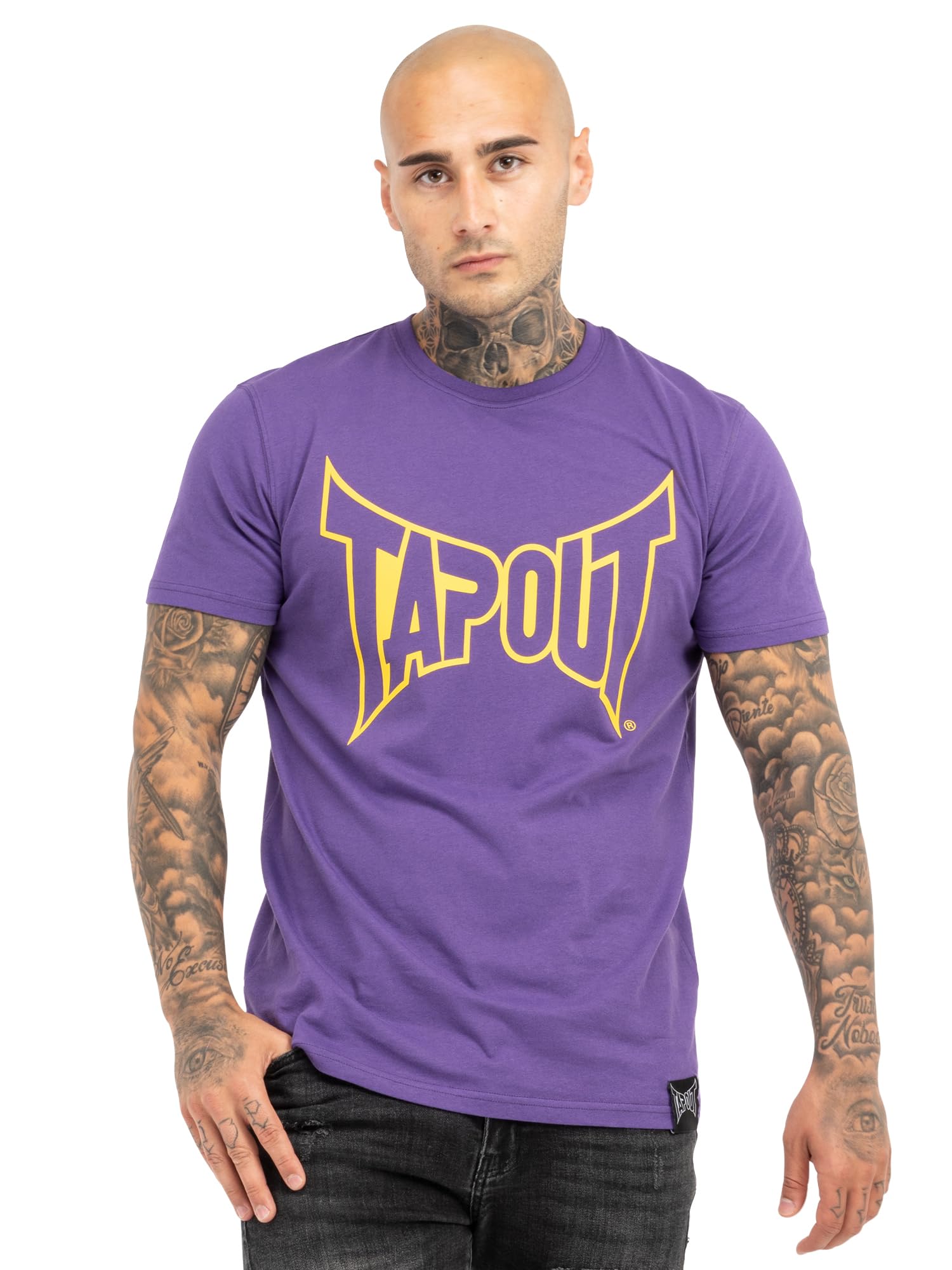 Tapout Men's Lifestyle Basic Tee T-Shirt, Lilac/Yellow, XL