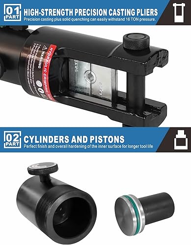 Miniatura 4 de AMZCNC Engarzadora de cable hidráulico de 12 toneladas, crimpadora de cables hidráulicos, herramienta de prensado de cable de batería con (10 AWG a