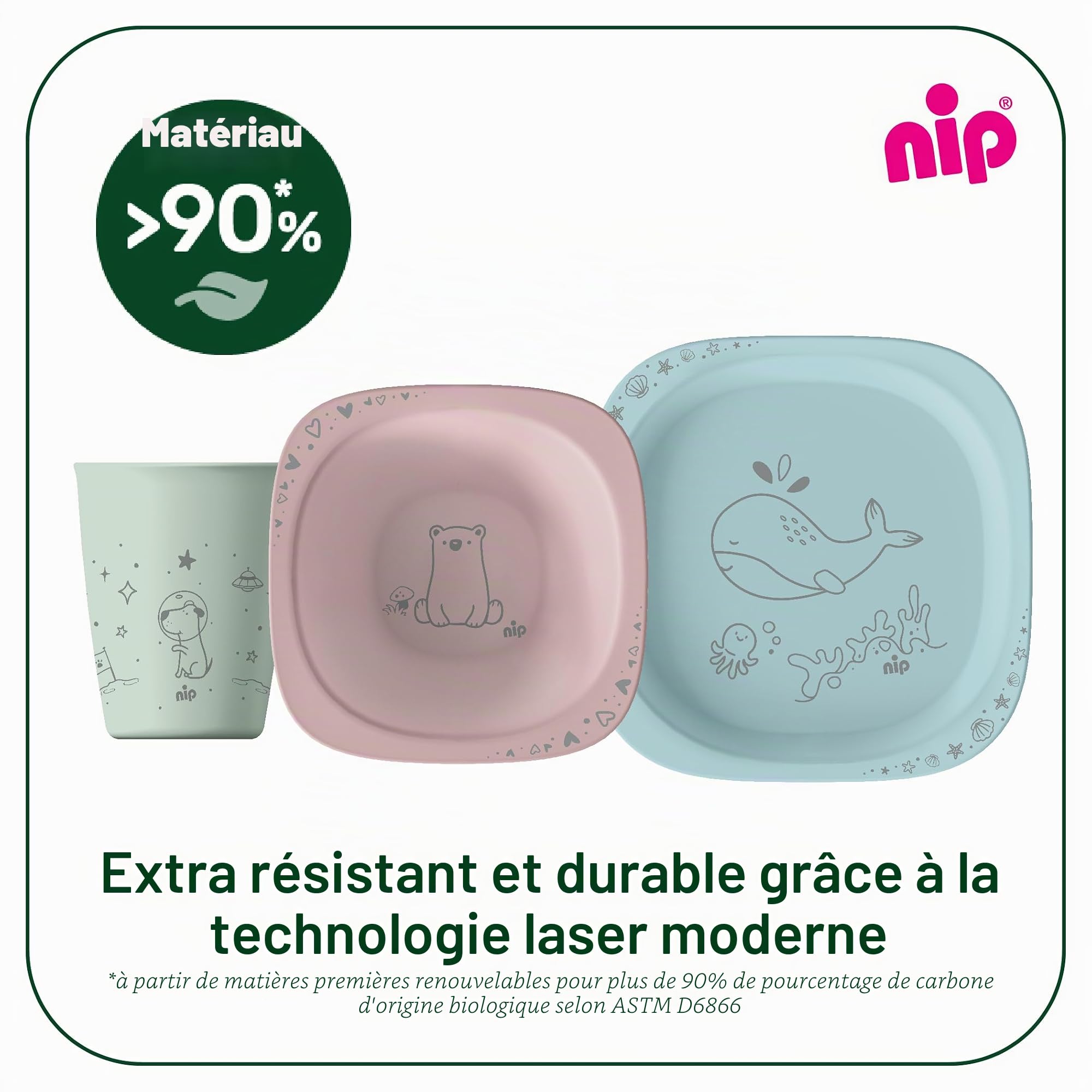 nip Green Öko Lot de 2 gobelets pour bébé et enfant à partir de 1 an, incassables, passent au micro-ondes et au lave-vaisselle, sans BPA, sans mélamine, durables, motif animal, vert clair