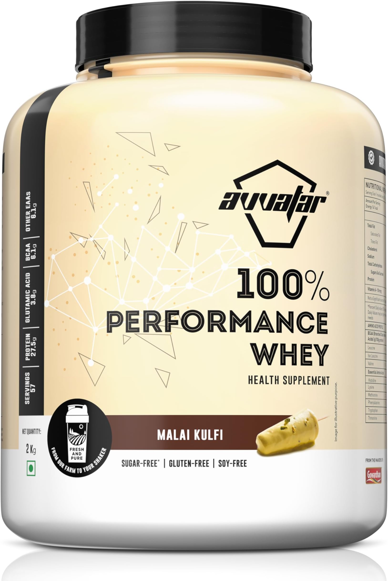 PERFORMANCE WHEY PROTEIN | 2Kg | Malai Kulfi Flavour | 27.5g protein | 57 servings