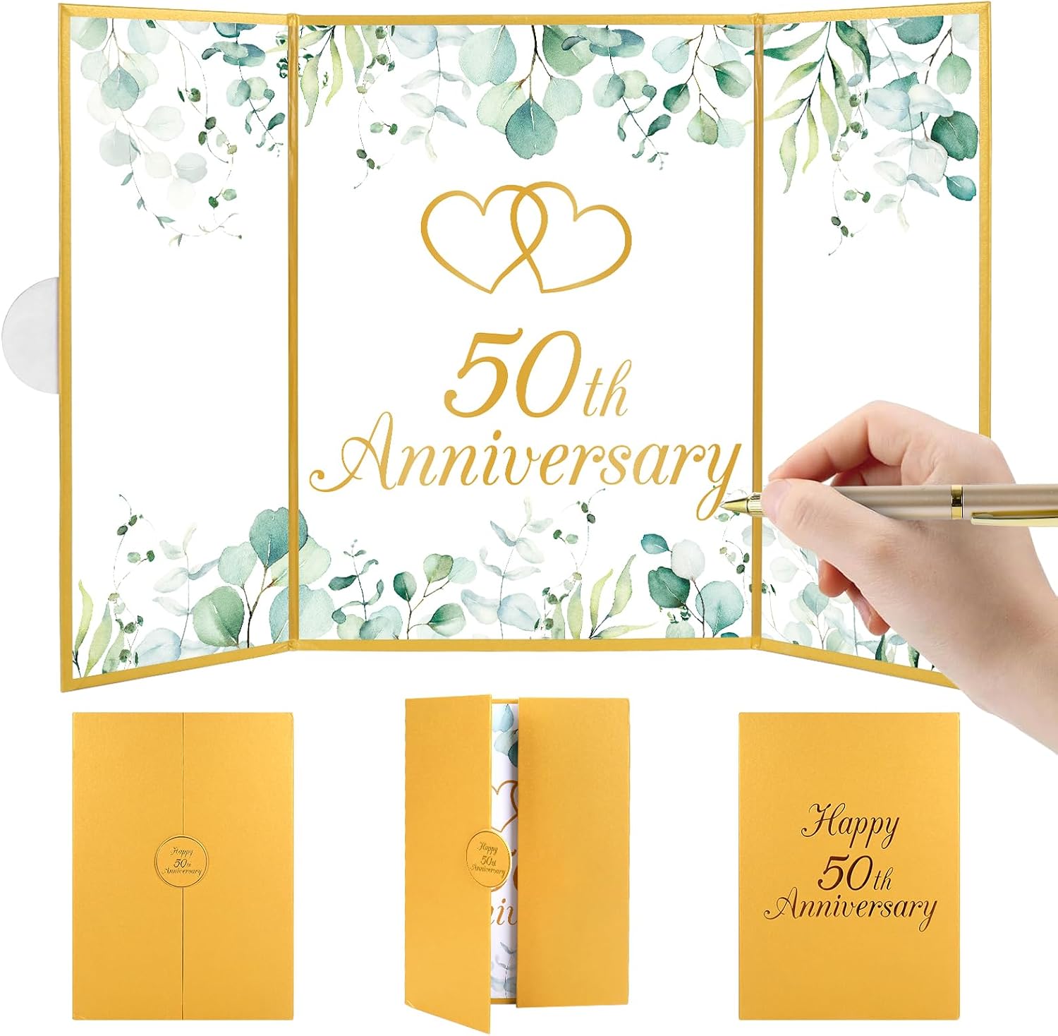 JarThenaAMCS Happy 50th Anniversary Alternative Signature Guest Book Gold Wedding Anniversary Signing Card with Pen for Men Women Couple Commemoration Day Party Favors