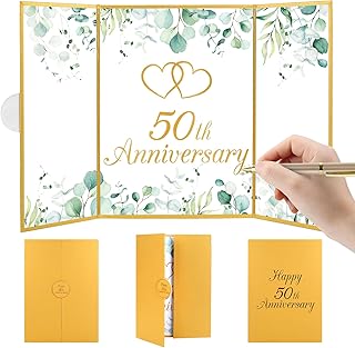 Happy 50th Anniversary Alternative Signature Guest Book Gold Wedding Anniversary Signing Card with Pen for Men Women Couple Commemoration Day Party Favors