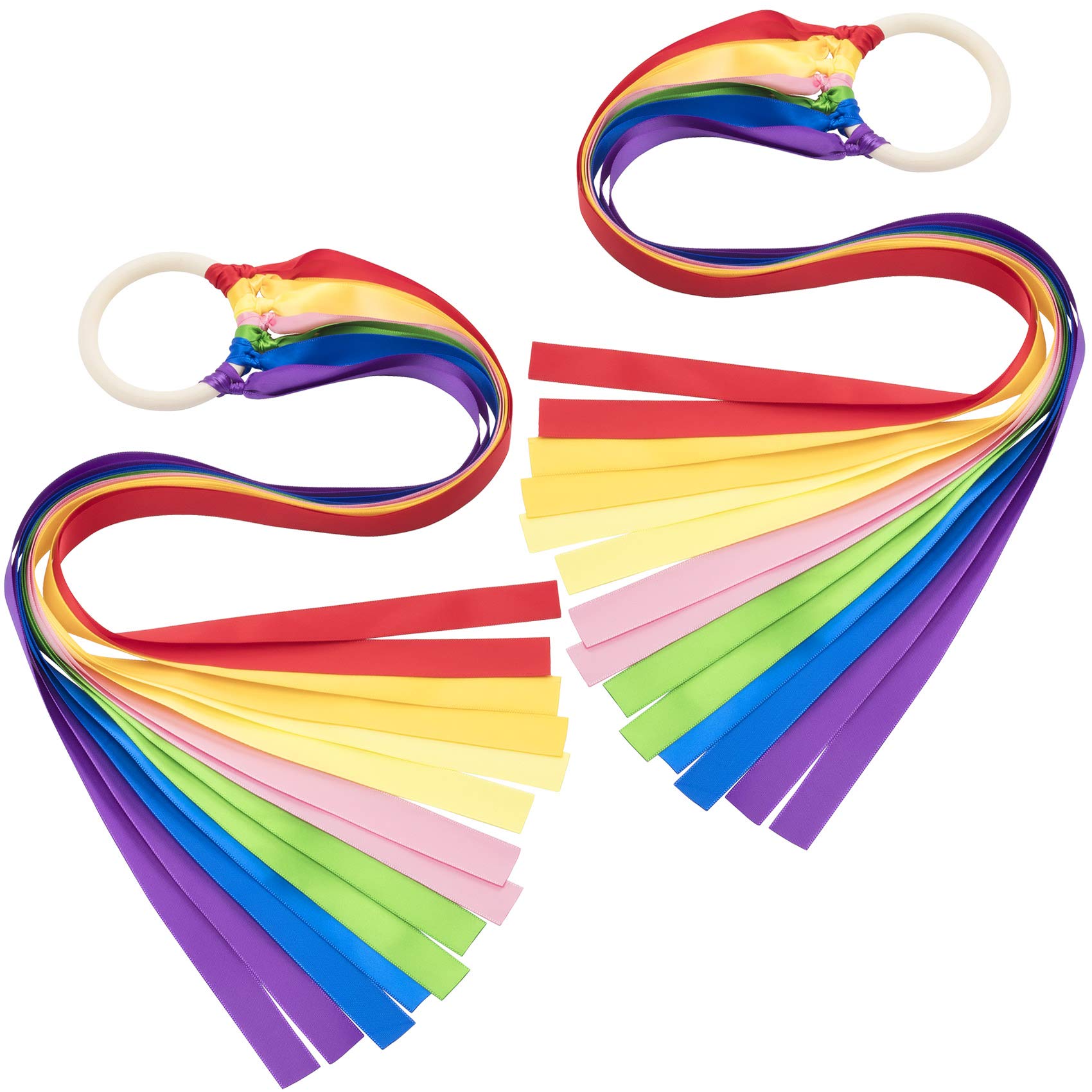ANCIRS 2 Pack Rainbow Hand Kites, Dancing Ribbon Streamer Wand for Children Play in Party, Holiday Celebration,etc