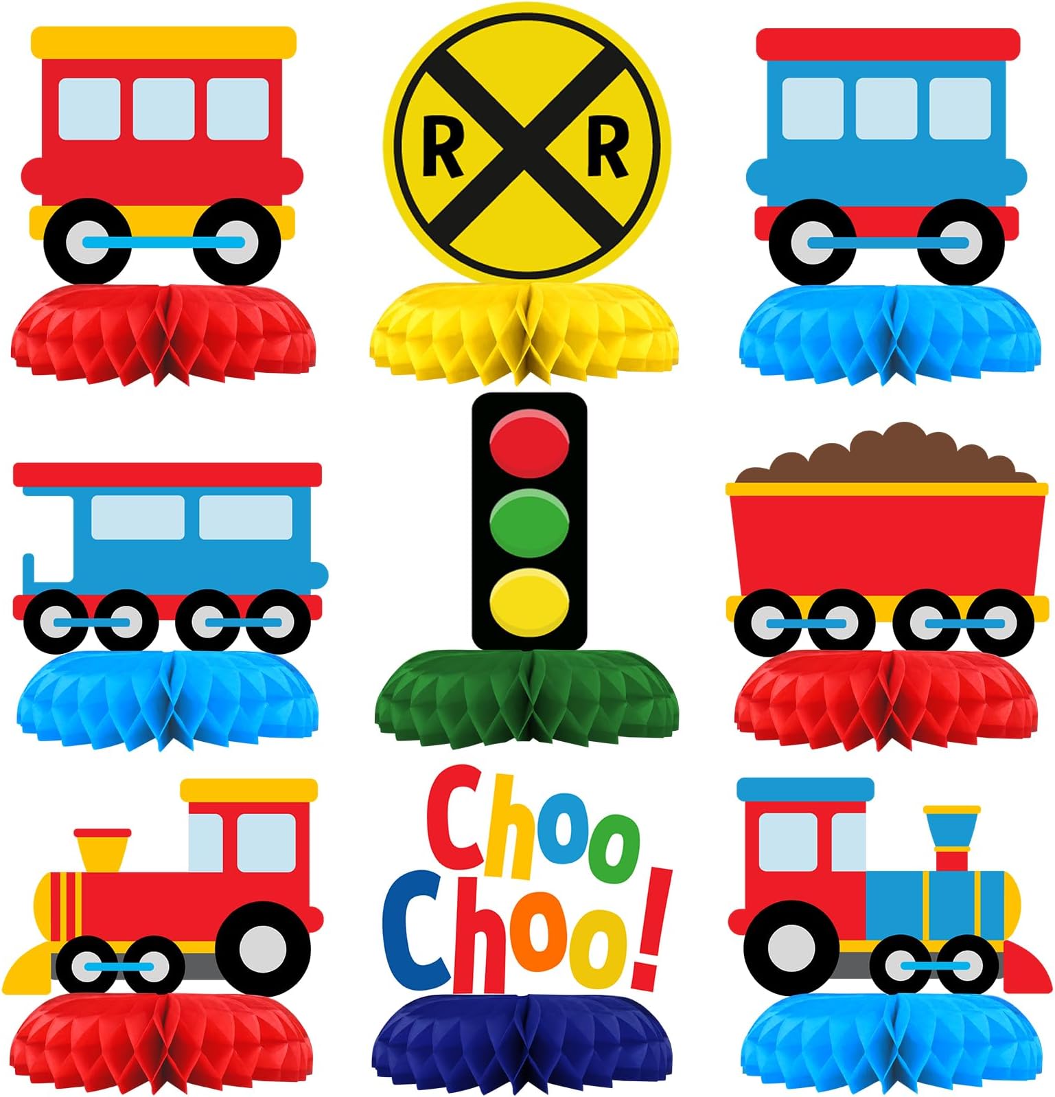 9 Pack Train Table Decorations - Train Party Decorations for Kids' Birthday and Baby Shower - Train Table Toppers