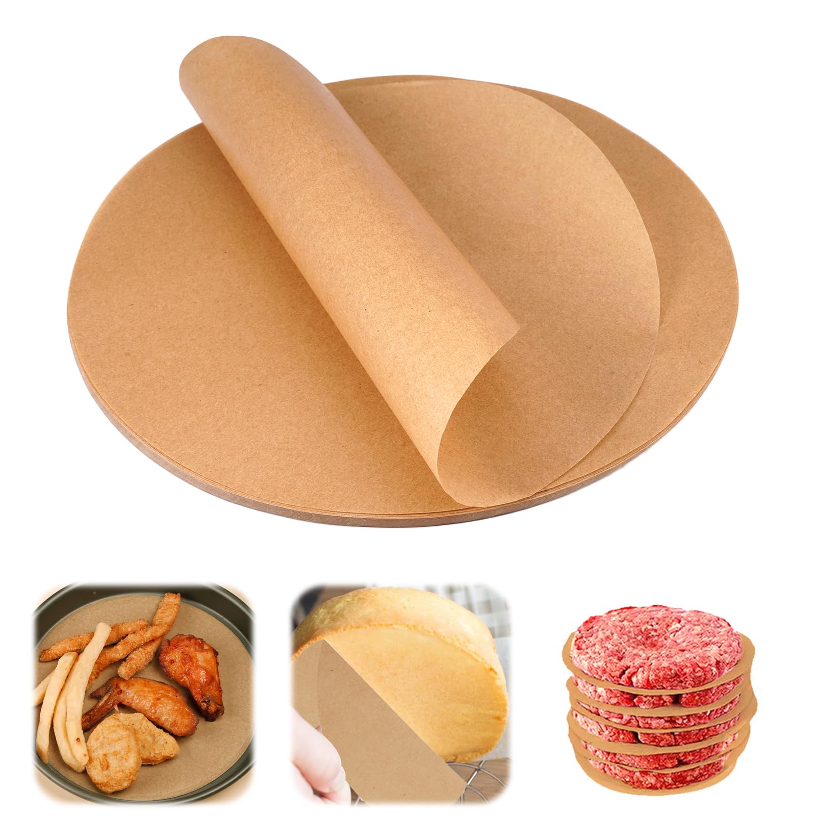 100 Pieces Air Fryer Paper 22 cm Round Air Fryer Paper, Non-stick Baking Paper, Round Air Fryer Paper for Air Fryer, Steam Basket for Pans Grill Steam