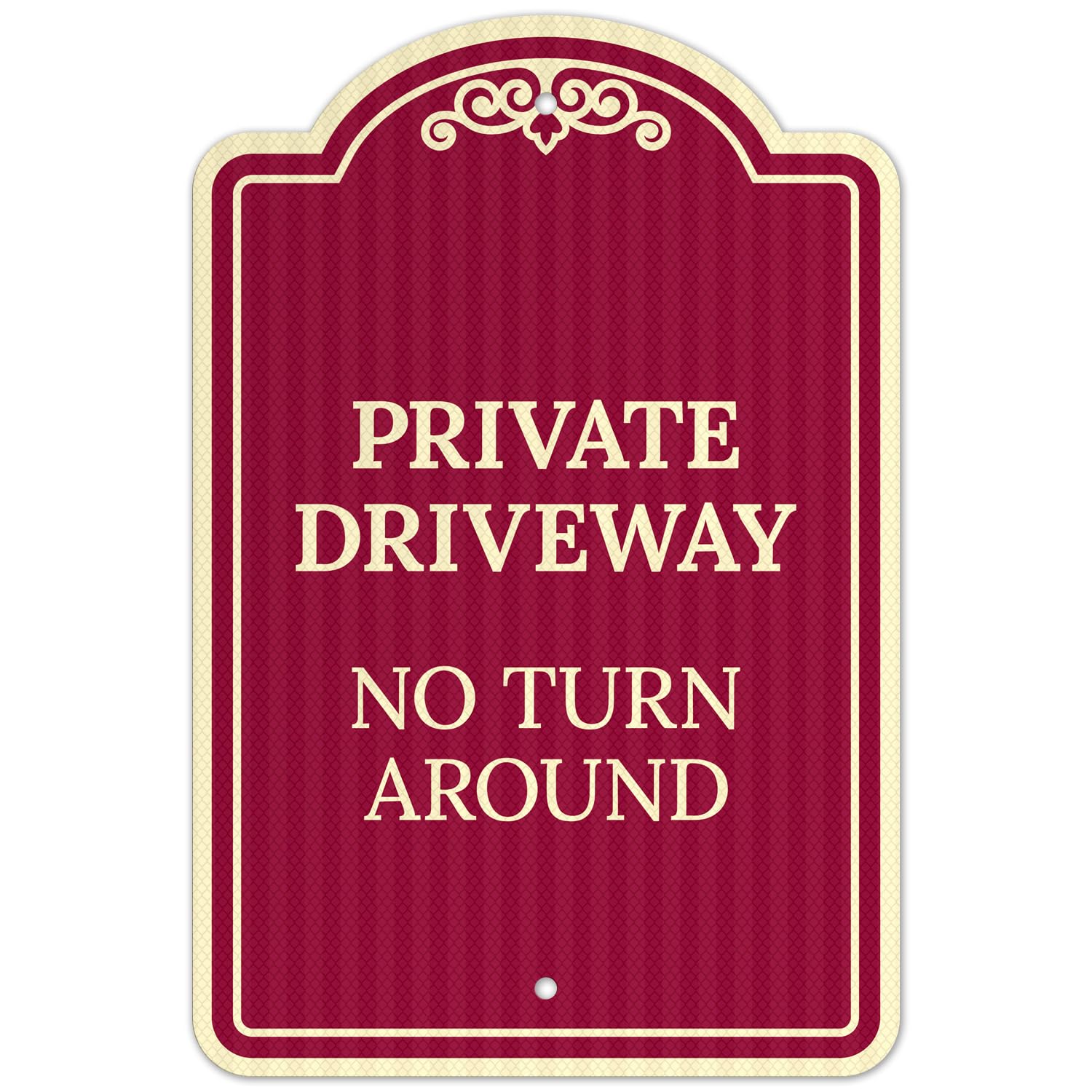 Private Driveway No Turn Around Décor Sign, (SI-73330) Burgundy Dark, 12x18 Inches, 3M EGP Reflective, Fade Resistant, Made in USA by Sigo Signs