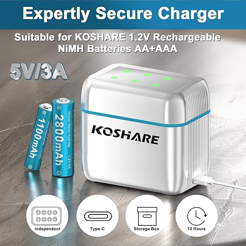 Miniatura 7 de Baterías recargables AA y AAA con cargadores, 16 unidades, baterías Ni-MH de 1.2 V con 8 pilas AA de 2800 mAh y 8 pilas AAA de 1100 mAh, precarga