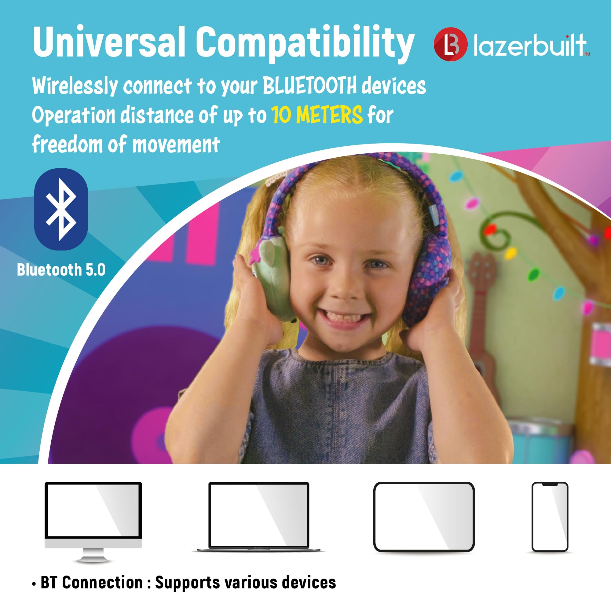 Gabby's - Cuffie Bluetooth per casa delle bambole con portata di 10 metri, controllo del volume, morbidi cuscinetti auricolari in peluche con archetto regolabile, pulsanti Play/Pausa/Volume/Skip e 200