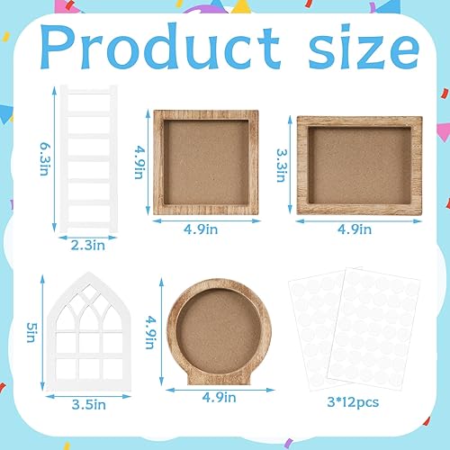 Miniatura 10 de Bencailor Juego de 48 piezas intercambiables de decoración de bandejas escalonadas de temporada, incluye marcos de madera con escaleras, tarjetas,
