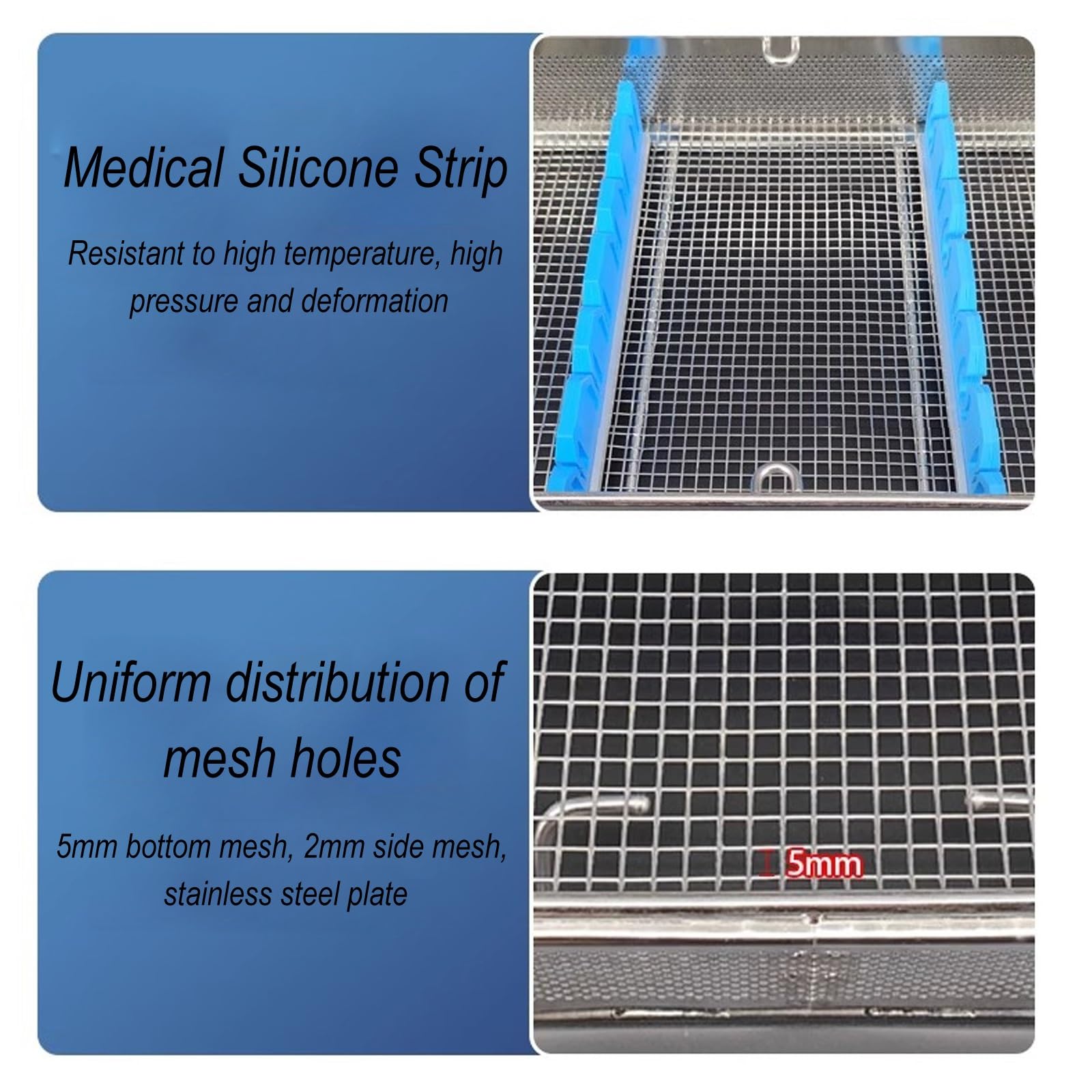 Cesta de esterilización de Instrumental quirúrgico con Tapa para Uso hospitalario y quirúrgico, Acero Inoxidable 304.