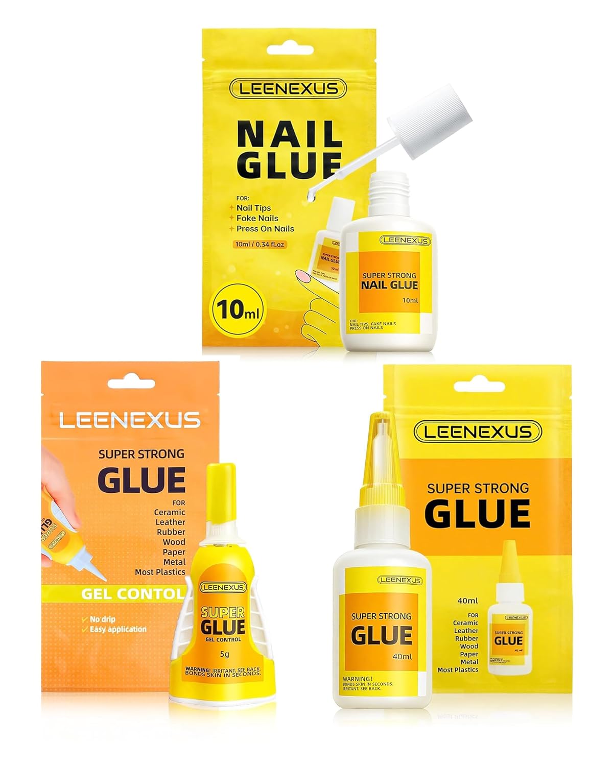 Ultimate Adhesive Bundle: Professional Nail Glue for Press-On Nails + Thick Gel & Liquid Super Glue for Home Repairs | 3-in-1 Multi-Purpose Bonding Kit
