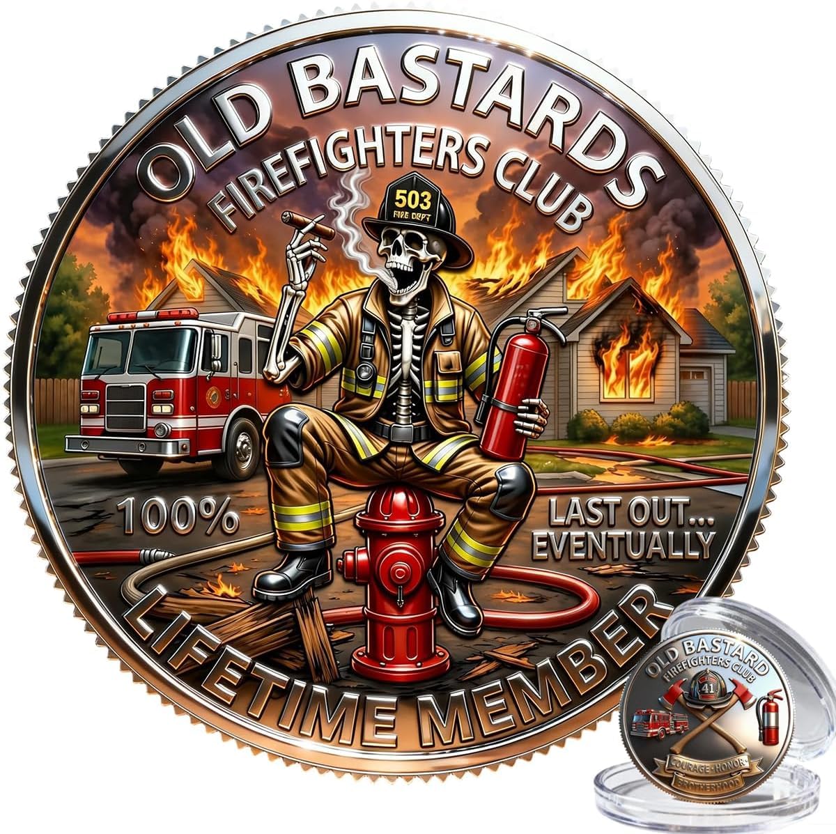 The Eternal Fisherman Challenge Coin – Old Bastards Fishing Club Collectible Coin, 3D Funny Whiskey & Cigar Theme Coin, Fishing Humor Gift for Men & Friends (D 1PCS)