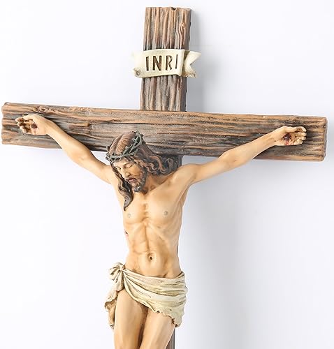 Miniatura 2 de Crucifijo católico BC de pared, decoración inspiracional de Jesucristo, regalo devoto, 10 pulgadas de alto, escultura renacentista hecha a mano por
