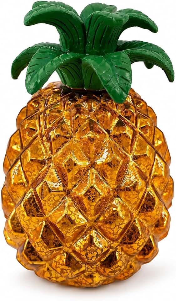 Mercury Glass Pineapple Lamp 7 Inch, Battery Operated LED Pineapple Light with Flashing & Steady Modes, 6-Hour Timer, Tropical Table Decor for Home, Bedroom, Tiki Bar, Coastal Decor Gift