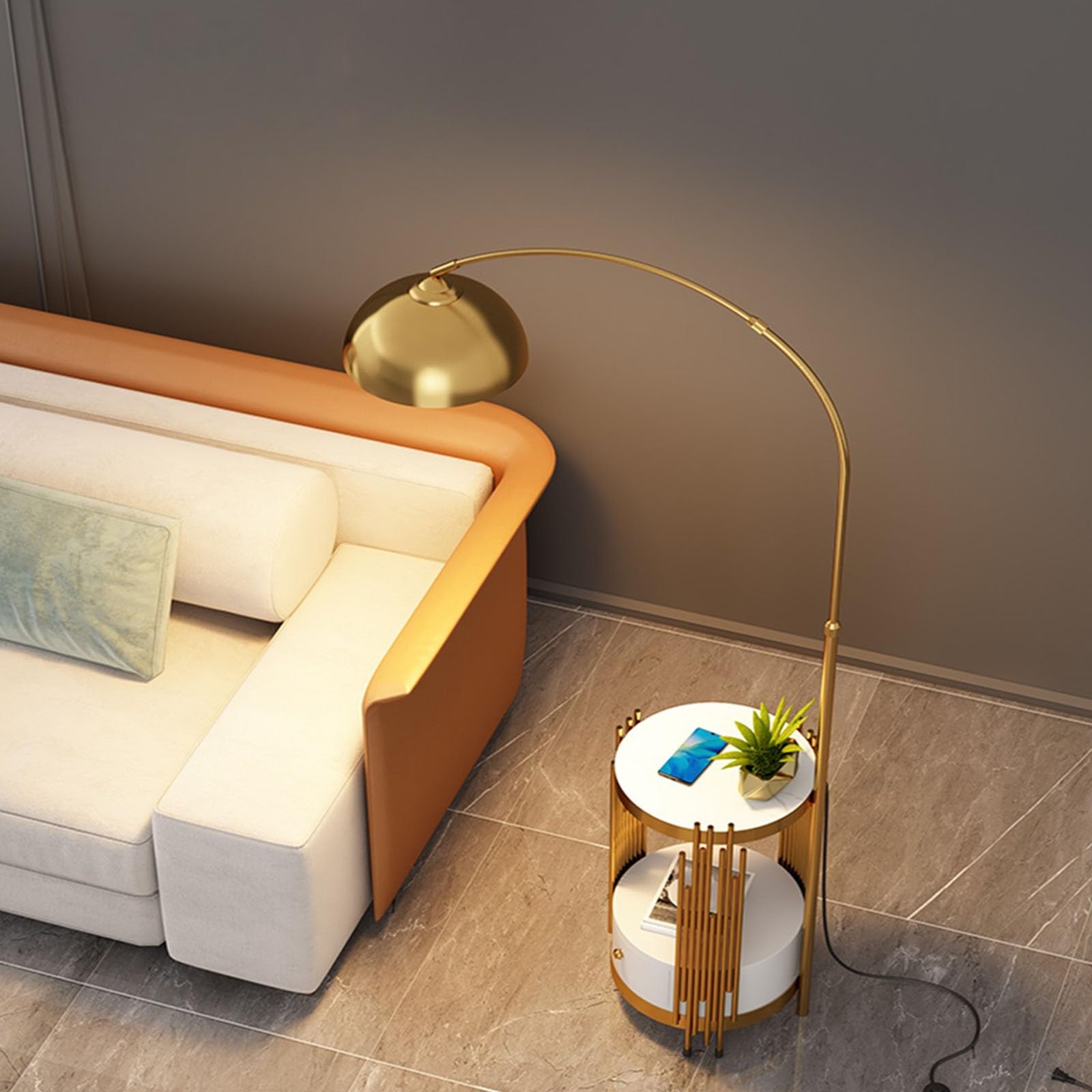 Luce da terra Lampada da terra con tavolo e cassetti, lampada in legno massello lampadina a LED, palo alto for camera letto, ufficio Lampada d'angolo