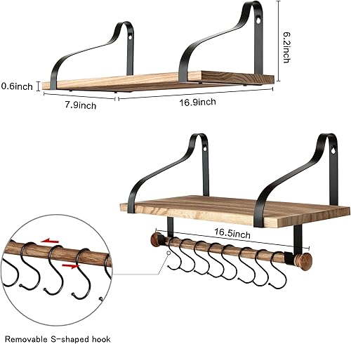 Miniatura 2 de Gurfury - Estante colgante de madera para ollas con 8 ganchos, soporte de pared estilo granja, multifuncional, organizador de utensilios de cocina,