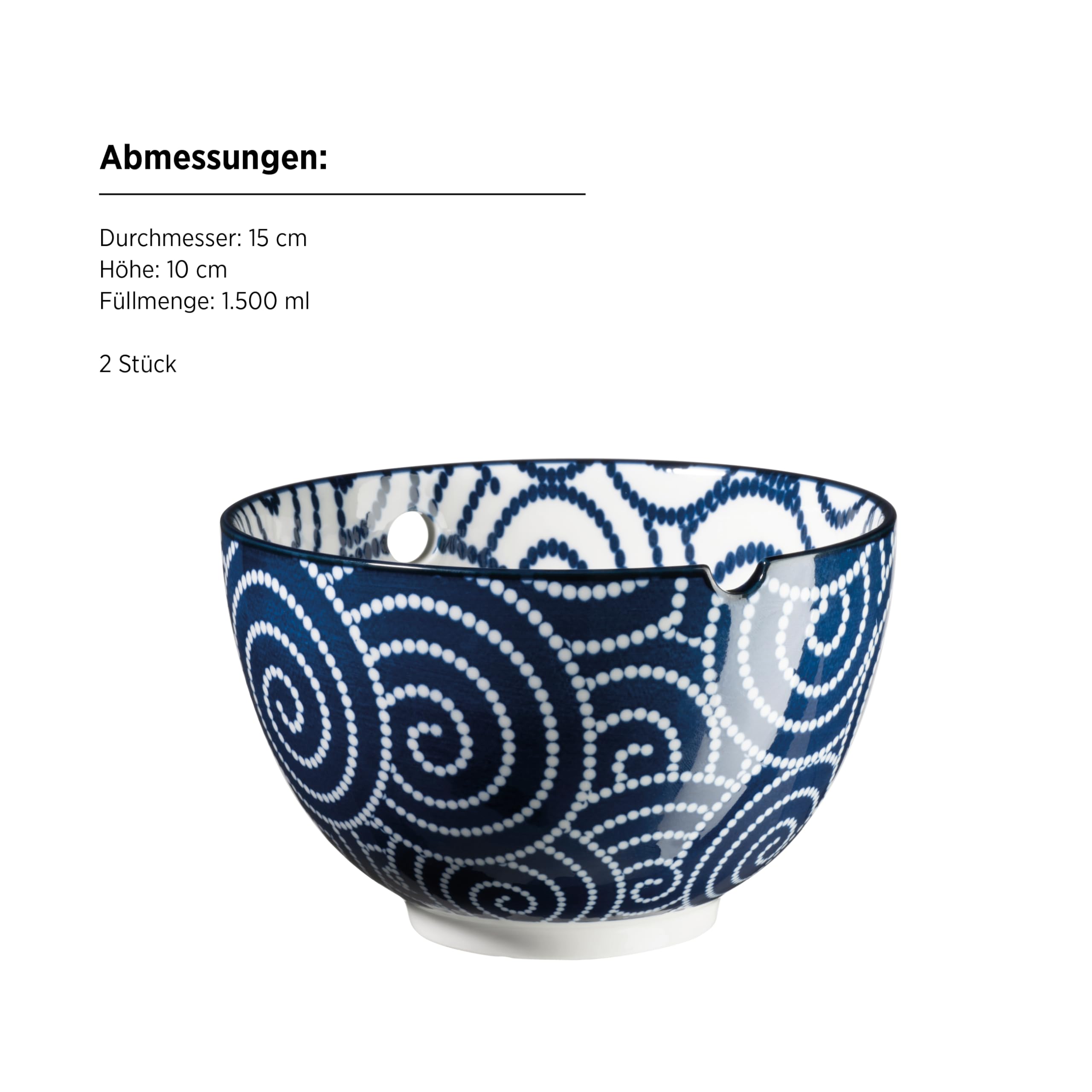 MÄSER, Serie Jurka, Bowl mit Essstäbchen für 4 Personen, asiatische Schale für Ramen, Pho und Nudel Bowls, Porzellan, Blau/Weiß