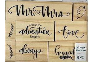 Momenta Mr. & Mrs. Wedding Love Heart Red Rubber Wood Stamps Set of 8