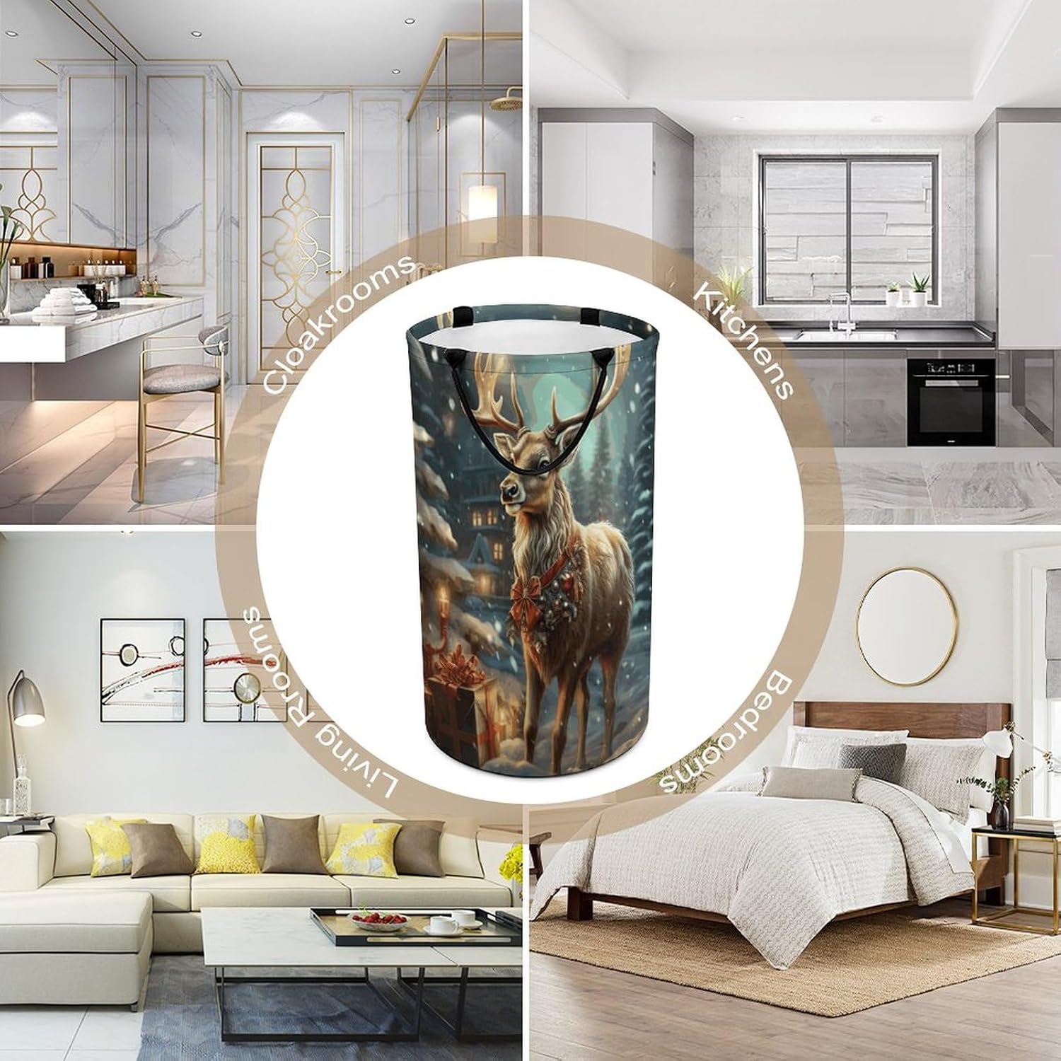 Christmas Gift Reindeer Large Laundry Basket Waterproof Collapsible Laundry Hamper Clothes Storage Basket Toys Bin for Bathroom Bedroom Home Decor