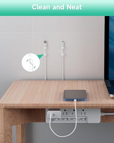 Miniatura 6 de Kit de organización de cables de soporte de enchufe, 4 soportes adhesivos sin perforaciones con 16 organizadores de cables adhesivos (L) 20 clips