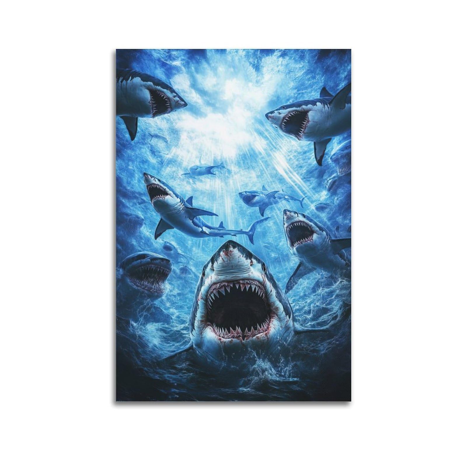 ZSZWHJ Animal Poster Sharks with Bloody Mouths Artwork Poster Decorative Painting Canvas Wall Posters And Art Picture Print Modern Family Bedroom Decor Posters 16x24inch(40x60cm)