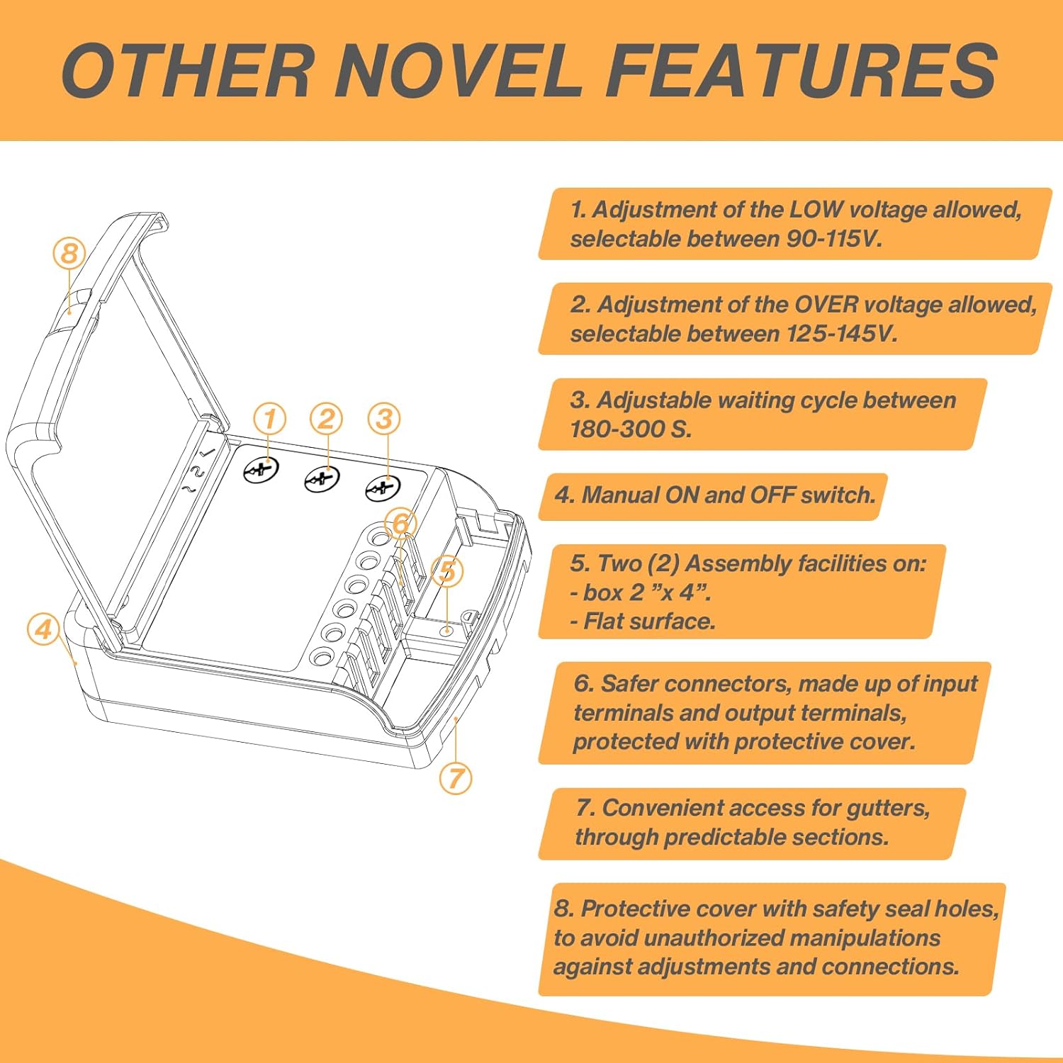 BSEED Surge Protector Outlet for Refrigerator, Wiring Heavy Duty Power Surge Protector Voltage Regulator for TV, Computer and Home Appliances, Adjustable, 120V, 30A, 3600W, 2 Pack