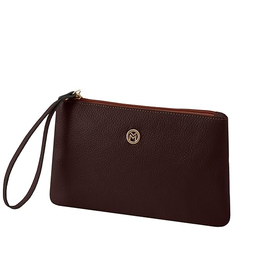 Bolsa Carteira Clutch Feminina de Couro Bovino Legítimo c/Fechamento em Zíper Mariart Cambará (Chocolate)