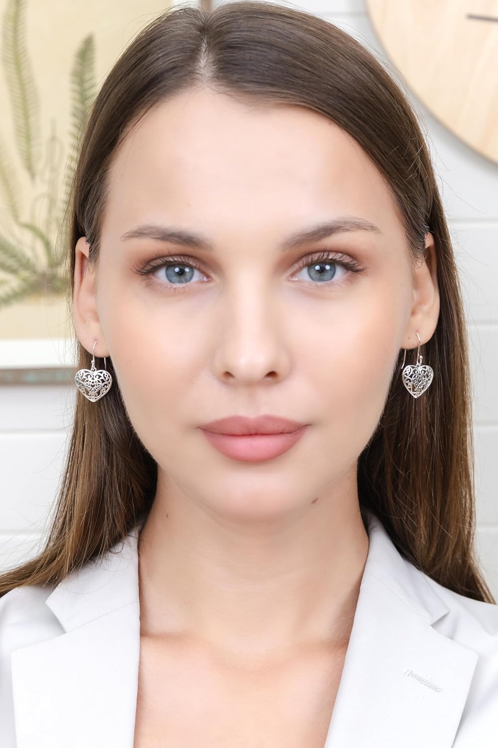 Hoops & Loops 925 Sterling Silver Heart Filigree 22mm Dangle Earrings for Women, Silver