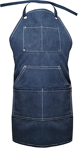 Miniatura 6 de Delantal de lona con bolsillos profundos y correas ajustables cruzadas en la espalda, resistente y duradero, herramienta de jardinería, trabajo,