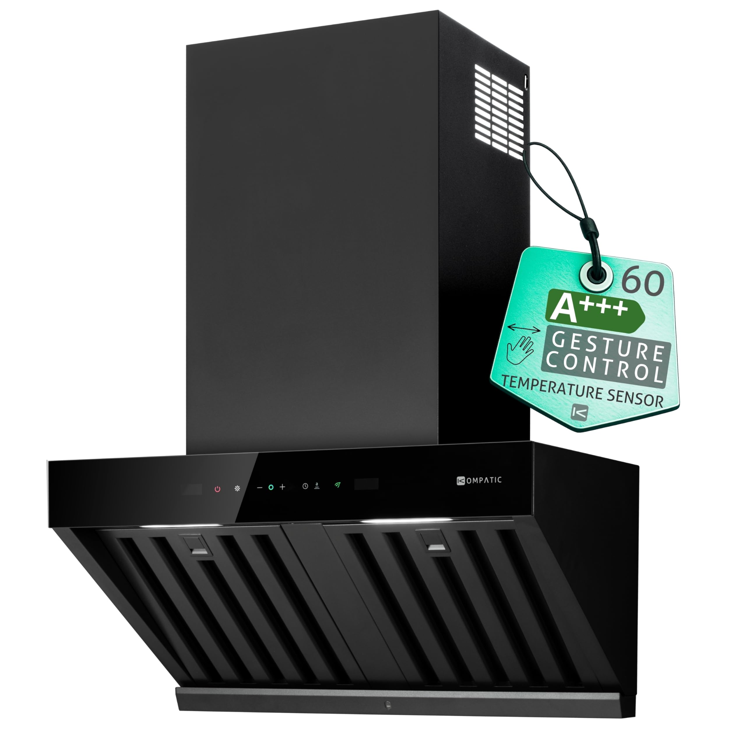 Kori 60 KPKR60WB Cappa a Parete 60 cm, 800 m³/h, Classe A+++, Gesture & Touch, Telecomando, Sensore Calore, Filtri Baffle, Boost/Super Boost, Nero Opaco