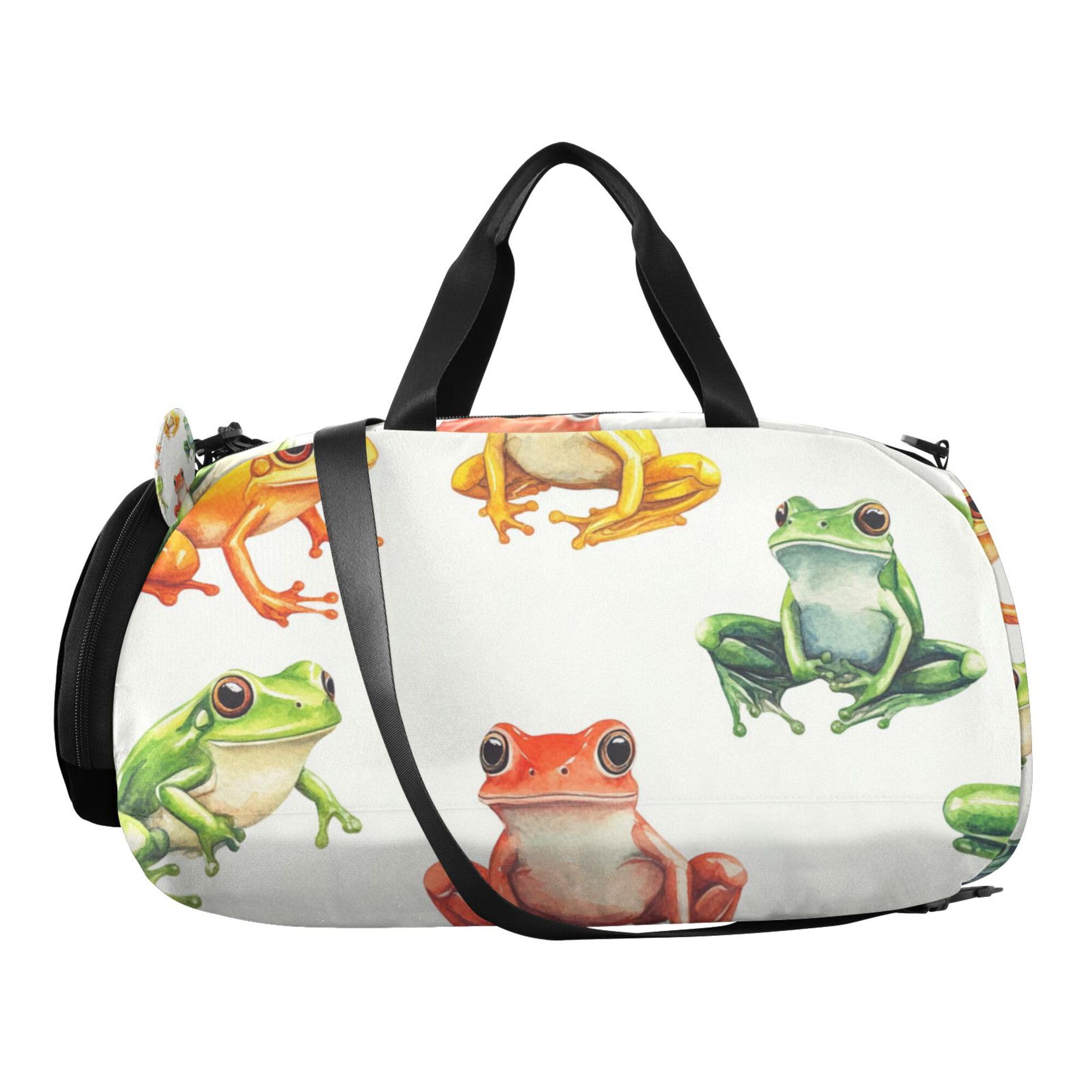 Glaphy Watercolor Frogs Duffle Bag for Toddler Boys Girls, Gym Sports Bag with Shoe Compartments, Kids Travel Overnight Weekender Shoulder Bag