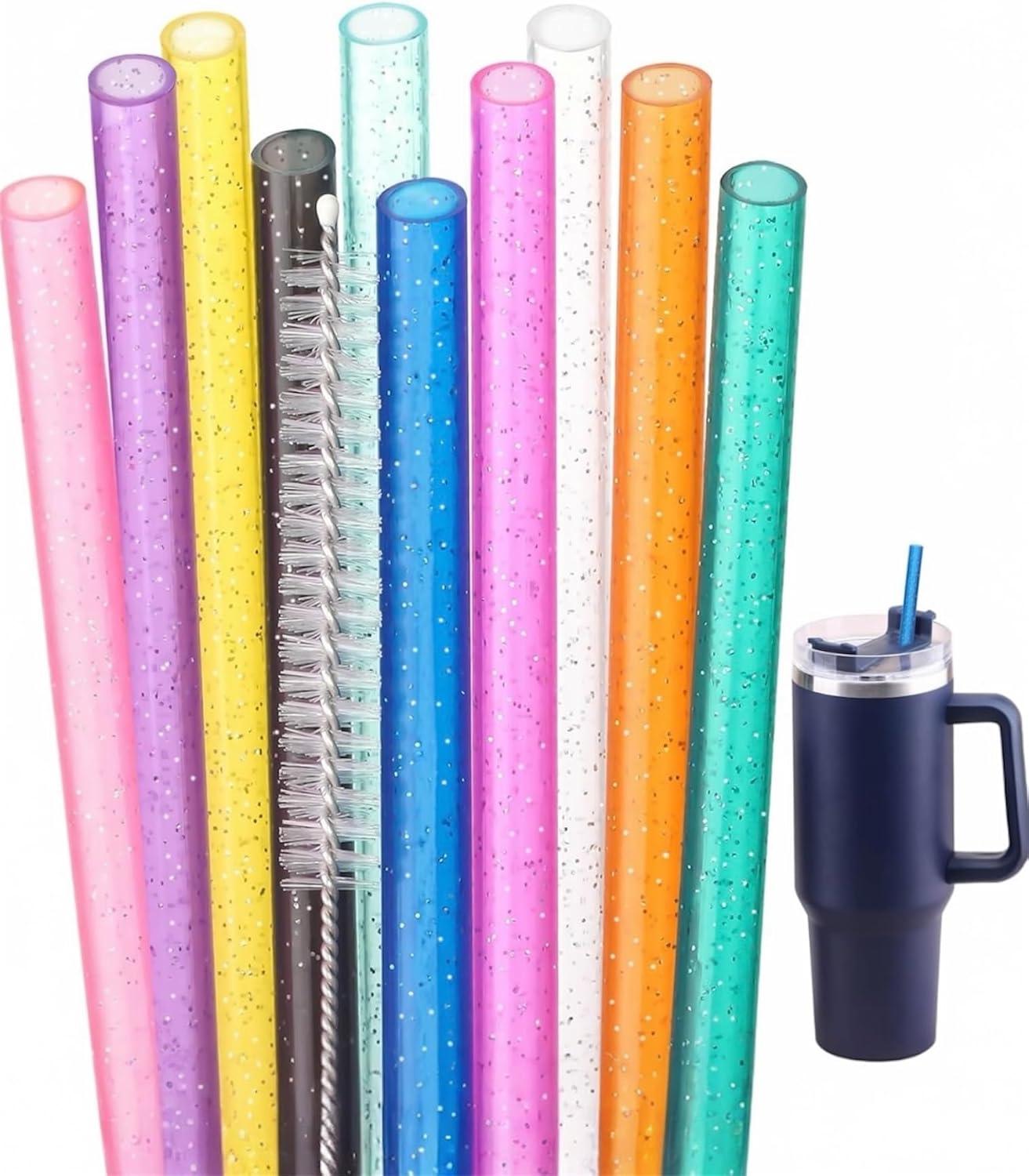 Yenigeldi 4 Adet Yeniden Kullanılabilir Simli Pipet Seti Stanley Bardaklar için, Temizleme Fırçası Dahil, 40oz 30oz Kupalar ile Uyumlu (Kırmızı,Turkuaz,Mavi,Mor)